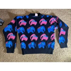 Dreamsicle Women's Multicolor Elephant Pattern Long Sleeve Sweater Medium 10/12